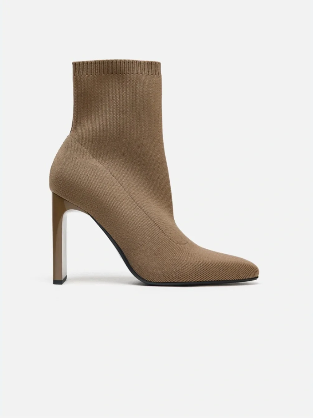ZARA Brown stretchy knit SOCK STYLE HIGH HEEL ANKLE BOOT size 6